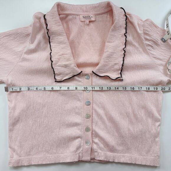 Nation LTD Daisy Collared Top in Pink Size Large - Picture 9 of 10